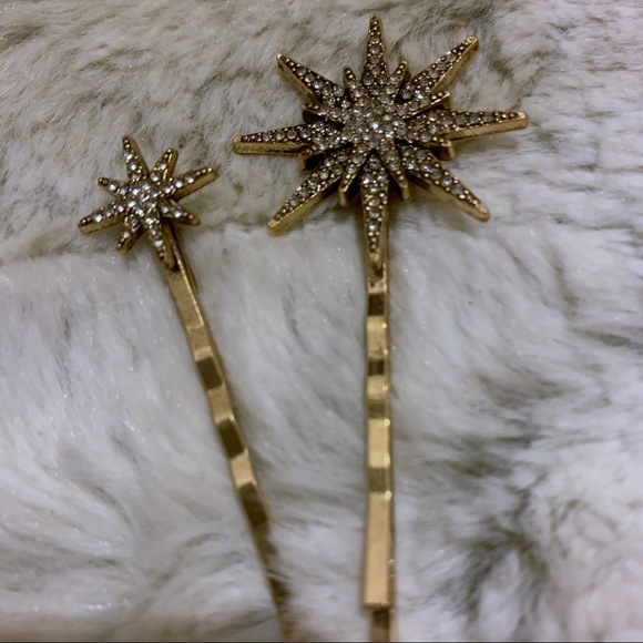 Moon and Star Crystal Rhinestone Gold Hair Pins - Picture 4 of 7